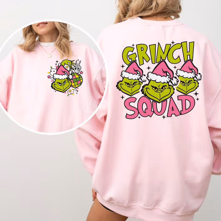 Grinch Squad Christmas Sweatshirt Hoodie for Holiday Fun.